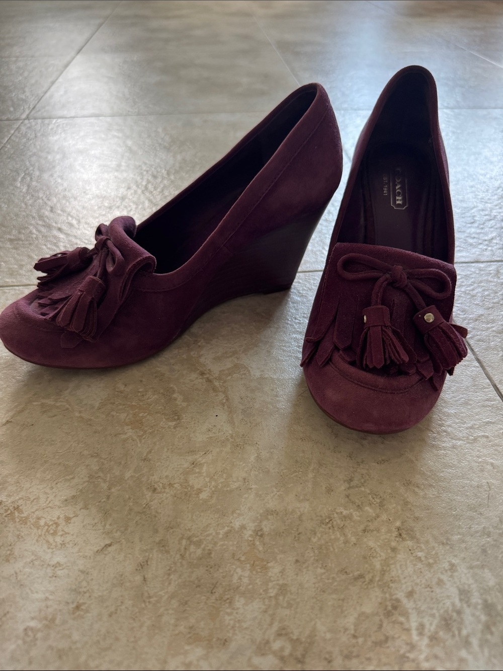 Coach Women's Suede Tassel Wedge Loafers